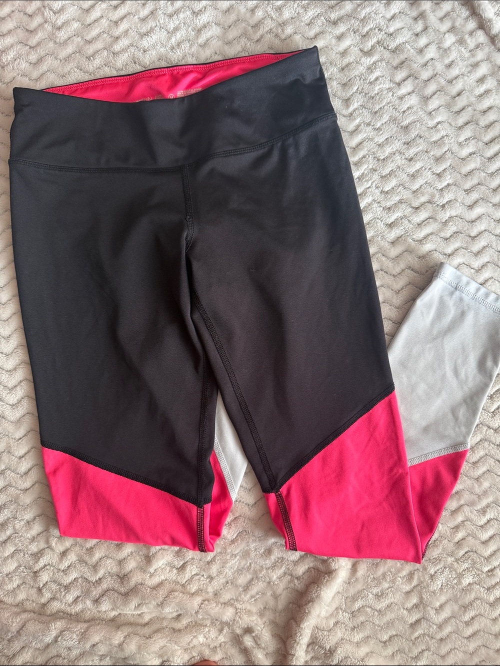 Material Girl Black Leggings with Pink and Light Gray Colorblock Panels